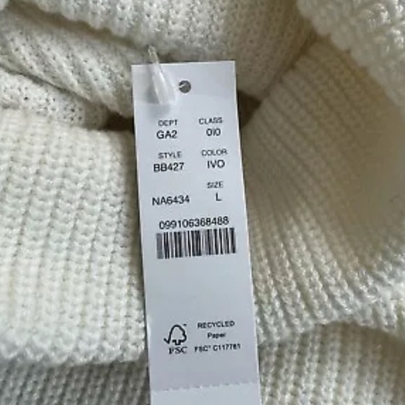 J Crew New Cotton-cashmere ribbed turtleneck sweater Cream Size L Relaxed - Picture 14 of 14